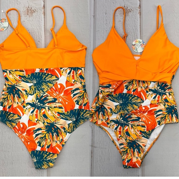 V Neck Push Up One Piece Swimsuit Women Floral Print Sexy Bathing Suit Plunging - Picture 17 of 17